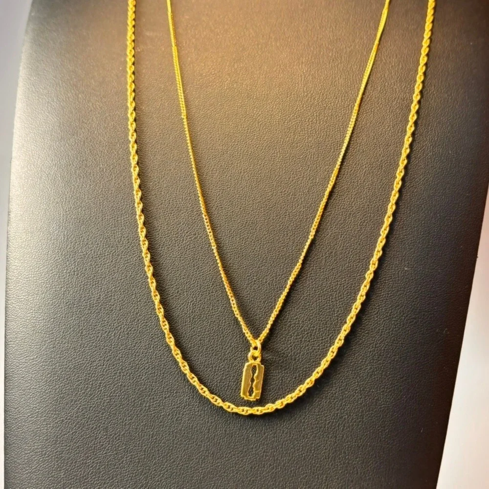 Gold Rope Chain Razor Blade Pendant Necklace Set Goth Y2K Streetwear Edgy Boho
